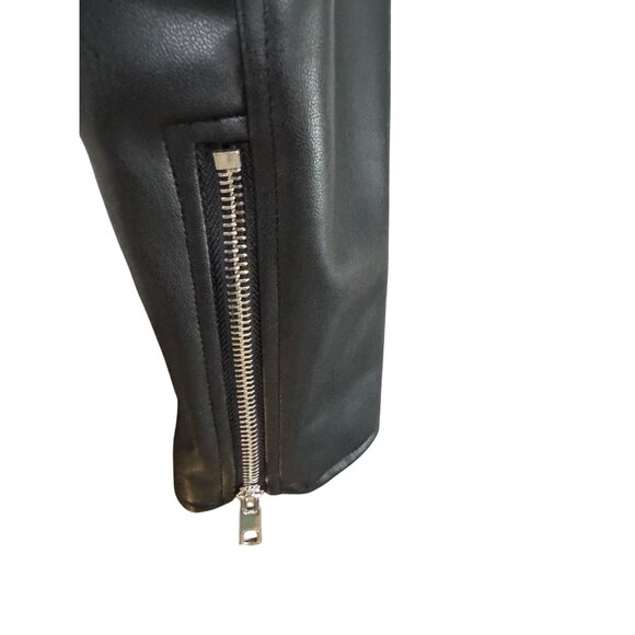 ZARA Small Black Faux Leather Belted Jacket Belted Waist & Zipper Pockets - Picture 7 of 15